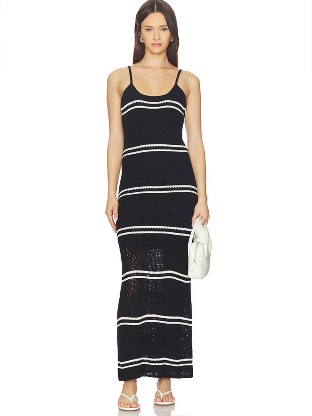 NWT LSPACE Heart To Heart Black Cream Cotton Knit Maxi Dress XS